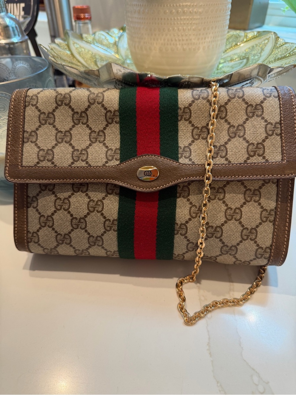 Authentic Gucci  Sherry-line Canvas GG Monogram  Bag/Pouch